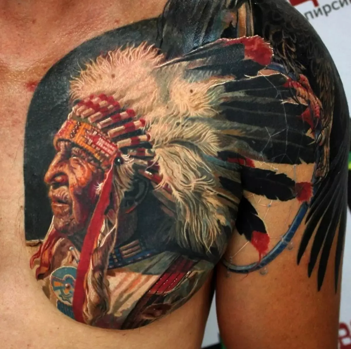 Indėnų tatuiruotės: actekai ir kiti Indijos tatuiruotės, vyrų ir moterų eskizai ir vertybės. Tatuiruotė rankovių ir žavesio pavidalu 13989_16