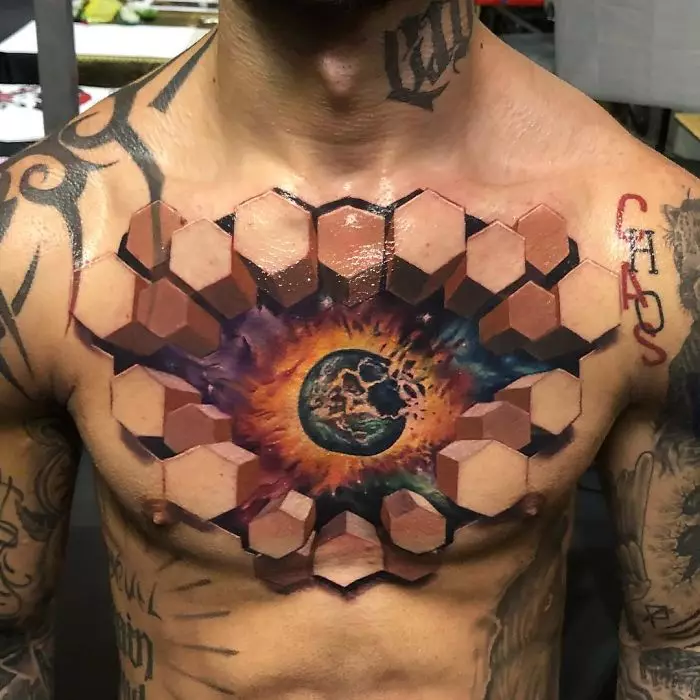 3D tattoo (55 ata): Mo teine ​​ma tagata, ata o apogaleveleve ma isi, lima i luga o vae, i luga o le tauau o le tino 13990_33