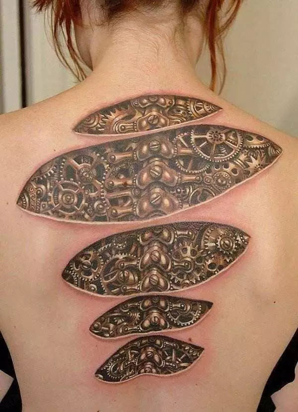 Tatuaż 3D (55 zdjęć): Dla dziewcząt i mężczyzn, szkiców pająków i innych, rękawy pod ręką i tatuaż na nogach, na plecach i na udzie, na ramieniu i na innych częściach ciała 13990_41