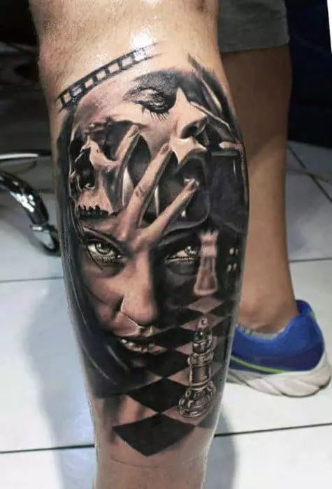 3D Tattoo (55 billeder): For piger og til mænd, skitser af edderkopper og andre, ærmer på hånden og tatovering på benene, på bagsiden og på låret på skulderen og på andre dele af kroppen 13990_45