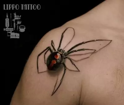 Tattoo 3D (55 ຮູບ): ສໍາລັບເດັກຍິງແລະສໍາລັບຜູ້ຊາຍ, ຮູບແຕ້ມຂອງແມງມຸມແລະເສື້ອກັນຫນາວໃສ່ຂາ, ຢູ່ເທິງຂາ, ເທິງຂາແລະສ່ວນອື່ນໆຂອງຮ່າງກາຍ 13990_48
