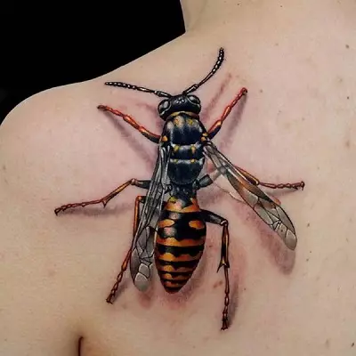 3D-tatoeage (55 foto's): voor meisjes en voor mannen, schetsen van spinnen en anderen, mouwen bij de hand en tatoeage op de benen, op de rug en op de dij, op de schouder en op andere delen van het lichaam 13990_6