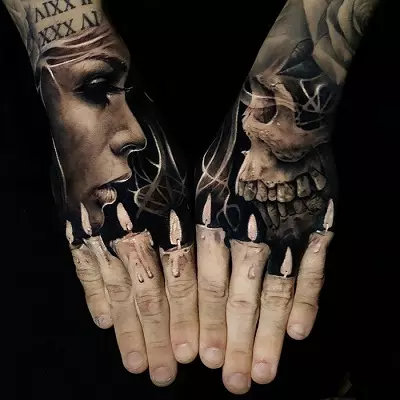 3D Tattoo (55 fotók): a lányoknak és a férfiaknak, a pókok és mások vázlata, a kéz és tetoválás ujjai a lábakon, a hátán és a combon, a vállán és a test más részein 13990_7