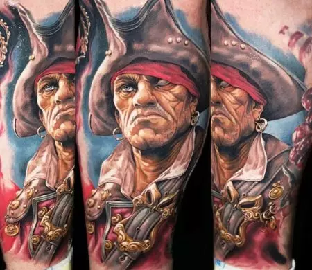 紋身“海盜”：海盜紋身的含義。與加勒比海的草圖，帶頭骨和旗幟，其他想法。紋身在肩部，胸部和身體的其他部位 13991_17