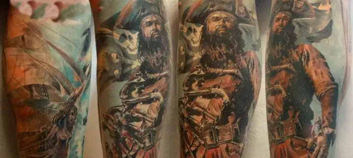 紋身“海盜”：海盜紋身的含義。與加勒比海的草圖，帶頭骨和旗幟，其他想法。紋身在肩部，胸部和身體的其他部位 13991_20