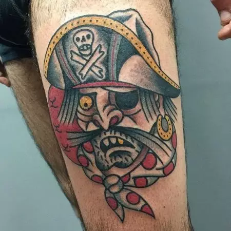紋身“海盜”：海盜紋身的含義。與加勒比海的草圖，帶頭骨和旗幟，其他想法。紋身在肩部，胸部和身體的其他部位 13991_33