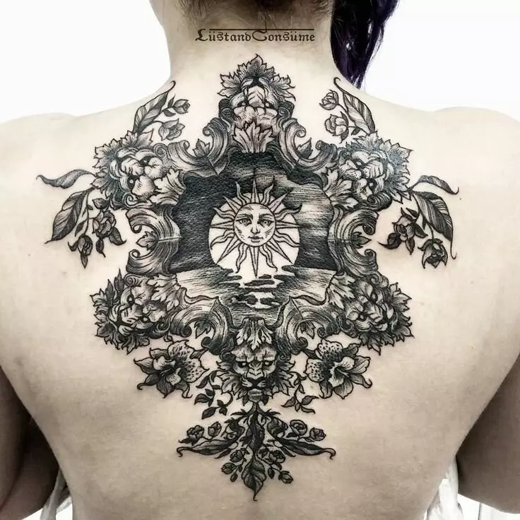 Baroque Tattoo: Männer Skizzen a schéin Tattoo mat Mustere fir Meedercher. Tattoo 