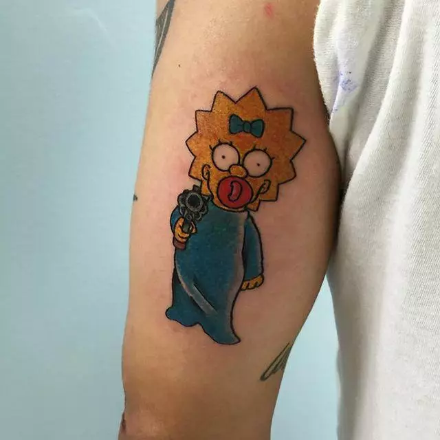 Simpsons tato: sketsa tato jeung Bart na Homer, Liza, Hideung jeung Bodas jeung lianna tato dina Hand, Dina Biwir na Awak bikang lianna 14020_20
