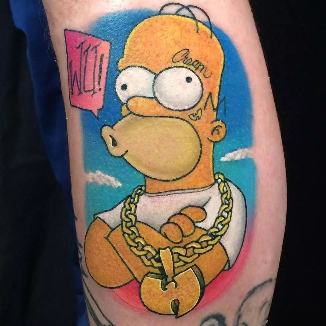 Simpsons Tattoo: Skizzen Tätowierung mit Bart und Homer, Liza, Schwarzweiß-Weiß und anderen Tätowierungen an der Hand, auf Lippen und anderen weiblichen Körpers 14020_3