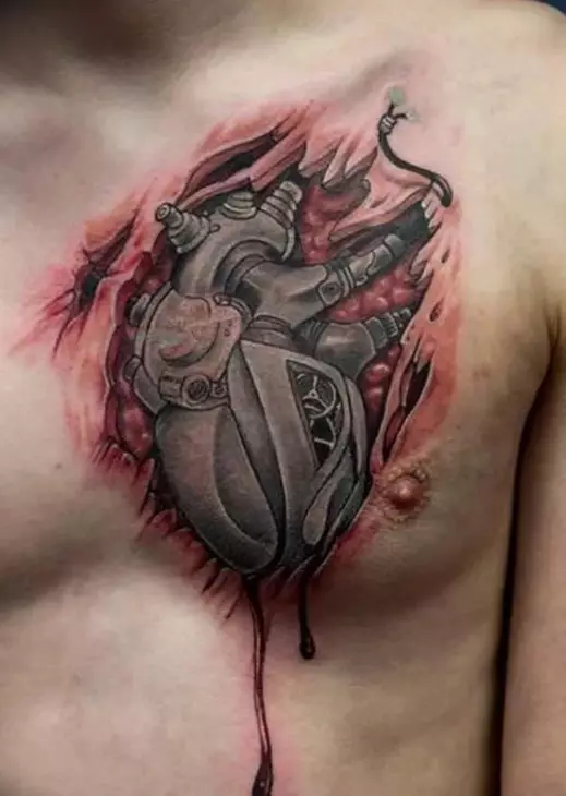 Bir kalp şeklinde bir dövme (41 fotoğraf): Dövmeler ve anlam çizgileri. Eldeki ve vücudun diğer bölgelerinde bilek üzerinde dövme. Küçük kırık kalp ve diğer seçenekler 14022_41