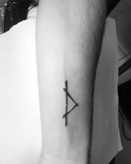 Tattoo i bhfoirm Runes (62 grianghraf): Luach agus sceitsí. Tattoo ar láimh agus ar na méara, ar chúl agus ar an bhrollach. Runes-Amulets agus Runes of Neart, Roghanna Eile 14028_28