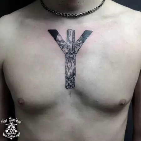 Tattoo v obliki rune (62 fotografij): vrednost in skice. Tattoo na roki in na prstih, na hrbtu in na prsih. Rune-amulete in rune moči, druge možnosti 14028_9