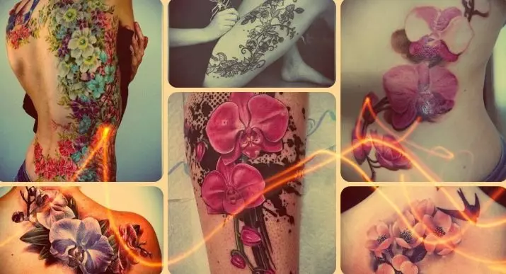 Tattoo z orhidejami (57 fotografij): tattoo vrednost za dekleta, skica pregled. Tattoo na roki in nogi, na ključnico in na hrbtu, na rami in na drugih delih telesa 14034_2