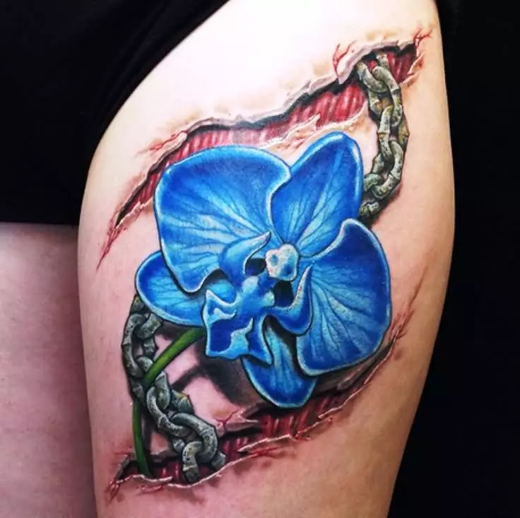 Tattoo z orhidejami (57 fotografij): tattoo vrednost za dekleta, skica pregled. Tattoo na roki in nogi, na ključnico in na hrbtu, na rami in na drugih delih telesa 14034_29