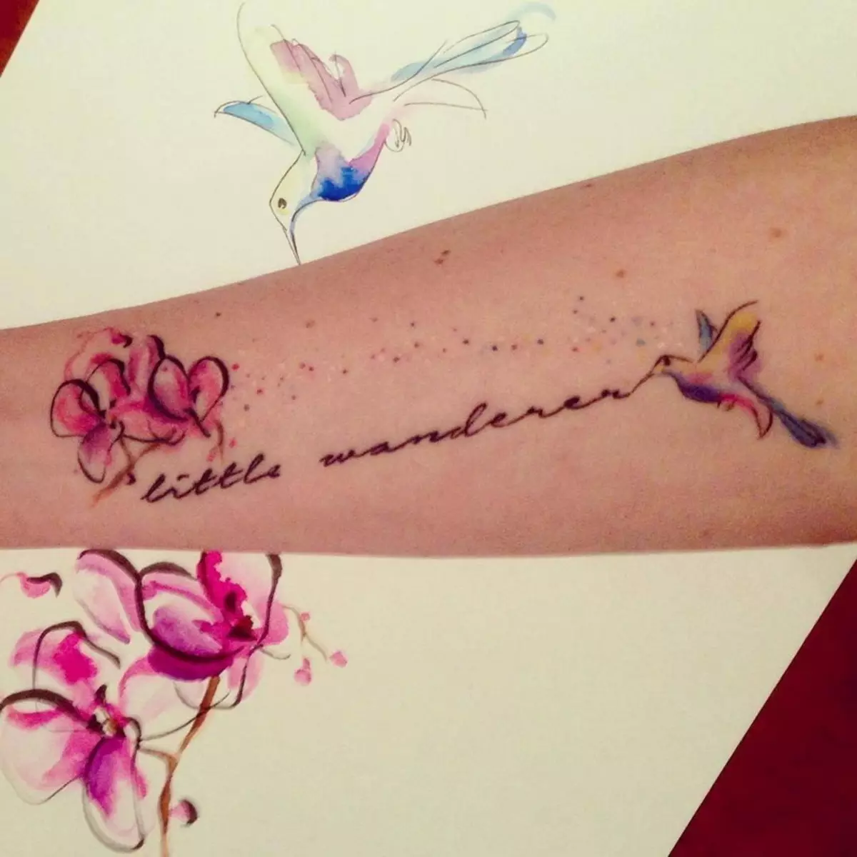 Tattoo z orhidejami (57 fotografij): tattoo vrednost za dekleta, skica pregled. Tattoo na roki in nogi, na ključnico in na hrbtu, na rami in na drugih delih telesa 14034_39