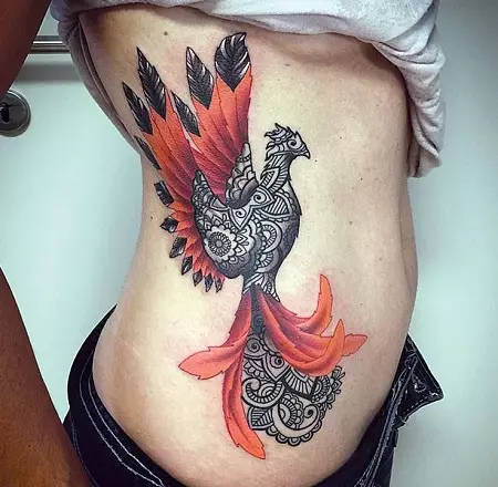 纹身“凤凰”（56张）：意义和素描，纹身手头鸟（在手腕上）和背部，大腿和腿部，肩膀上，并在其他区域。纹身凤凰和龙 14035_17