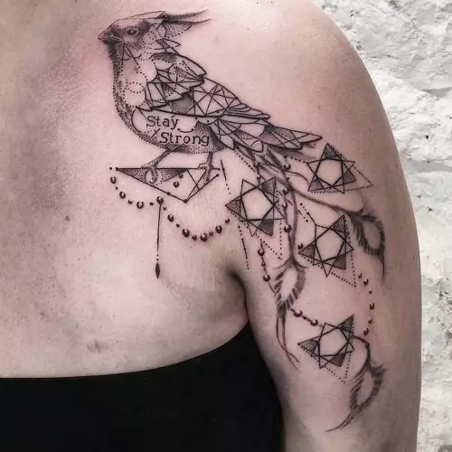 纹身“凤凰”（56张）：意义和素描，纹身手头鸟（在手腕上）和背部，大腿和腿部，肩膀上，并在其他区域。纹身凤凰和龙 14035_28