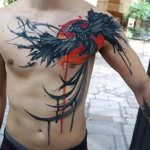 纹身“凤凰”（56张）：意义和素描，纹身手头鸟（在手腕上）和背部，大腿和腿部，肩膀上，并在其他区域。纹身凤凰和龙 14035_4