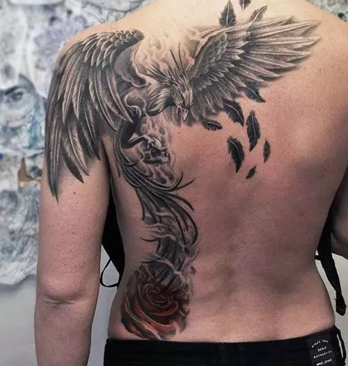 纹身“凤凰”（56张）：意义和素描，纹身手头鸟（在手腕上）和背部，大腿和腿部，肩膀上，并在其他区域。纹身凤凰和龙 14035_6