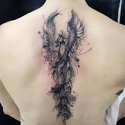 纹身“凤凰”（56张）：意义和素描，纹身手头鸟（在手腕上）和背部，大腿和腿部，肩膀上，并在其他区域。纹身凤凰和龙 14035_8