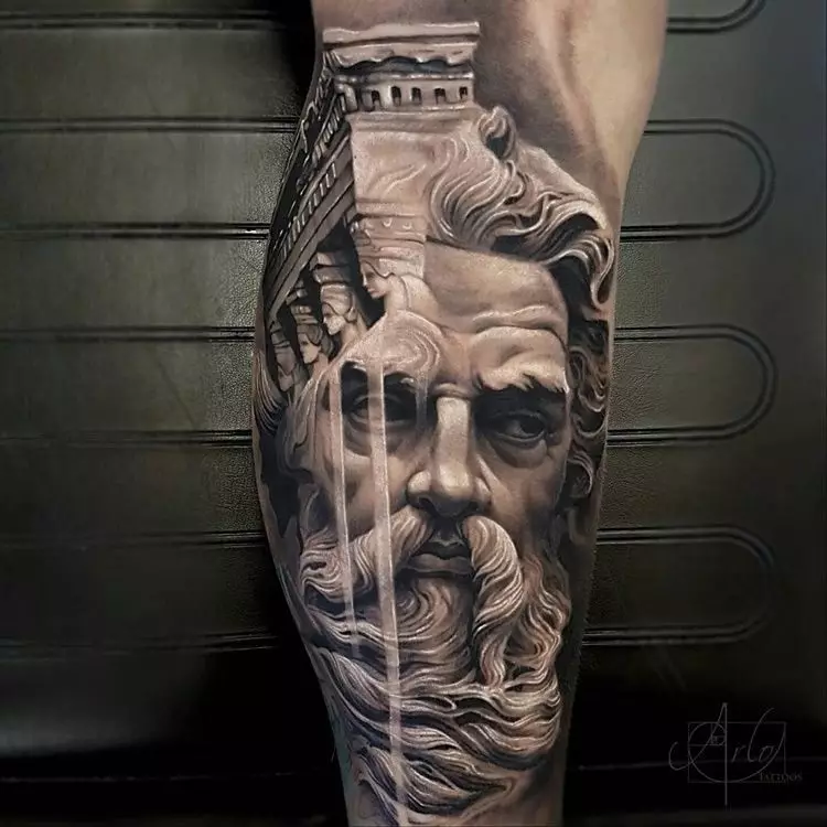 Tatuaxe grega: tatuaxes dos deuses da mitoloxía de Grecia e adornos, debuxos de tatuaxe no estilo grego antigo para homes e para nenas 14053_7