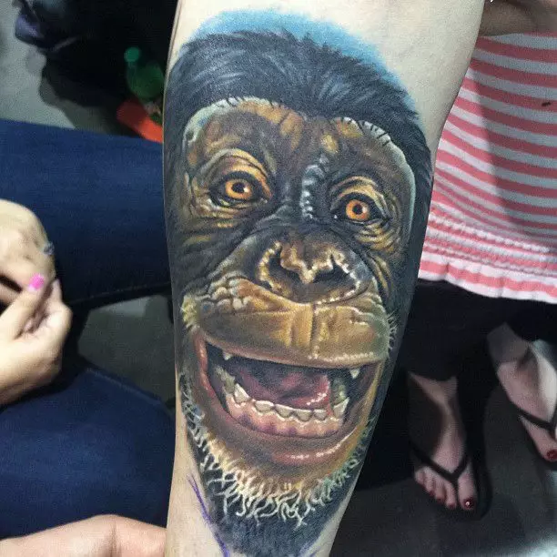 Een met ape: die waarde van tattoos, tatoo op die naeltjie en maag, op die hand en op die bors, voorbeelde van sketse, tatoo vir mans en vir vroue 14056_27