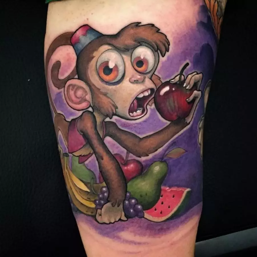Een met ape: die waarde van tattoos, tatoo op die naeltjie en maag, op die hand en op die bors, voorbeelde van sketse, tatoo vir mans en vir vroue 14056_29