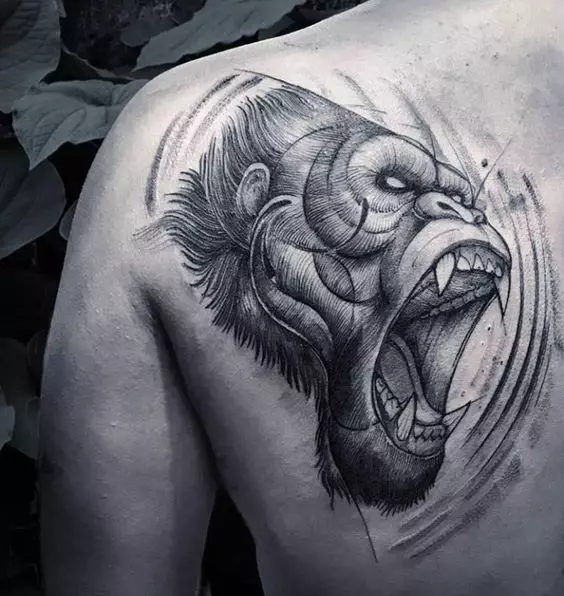 Tattoo med apekatter: Verdien av tatoveringer, tatovering på navlen og magen, på hånden og på brystet, eksempler på skisser, tatovering for menn og kvinner 14056_57