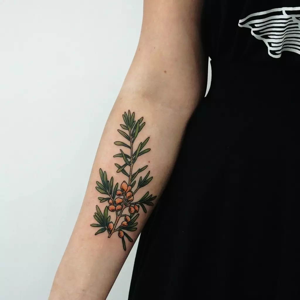 Tatuatge amb branques: esbossos, tatuatge a la mà i a la clavícula, a la cama i al canell, el seu significat per a les nenes i pels homes. Branques amb fulles i altres opcions 14061_44