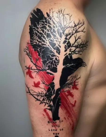 شاخوں کے ساتھ ٹیٹو: خاکہ، ہاتھ پر اور کلھ پر ٹیٹو، ٹانگ پر اور کلائی پر، لڑکیوں اور مردوں کے لئے ان کے معنی. پتیوں اور دیگر اختیارات کے ساتھ شاخیں 14061_57
