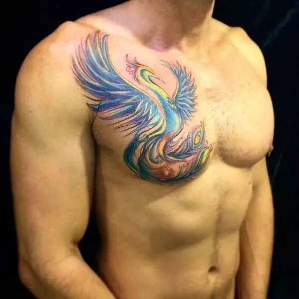Tatuaj „Pasarea de foc“: valoare, schite de tatuaje pentru fete și bărbați. Tatuaj pe stomac, pe o parte, șold sau în altă parte 14069_12