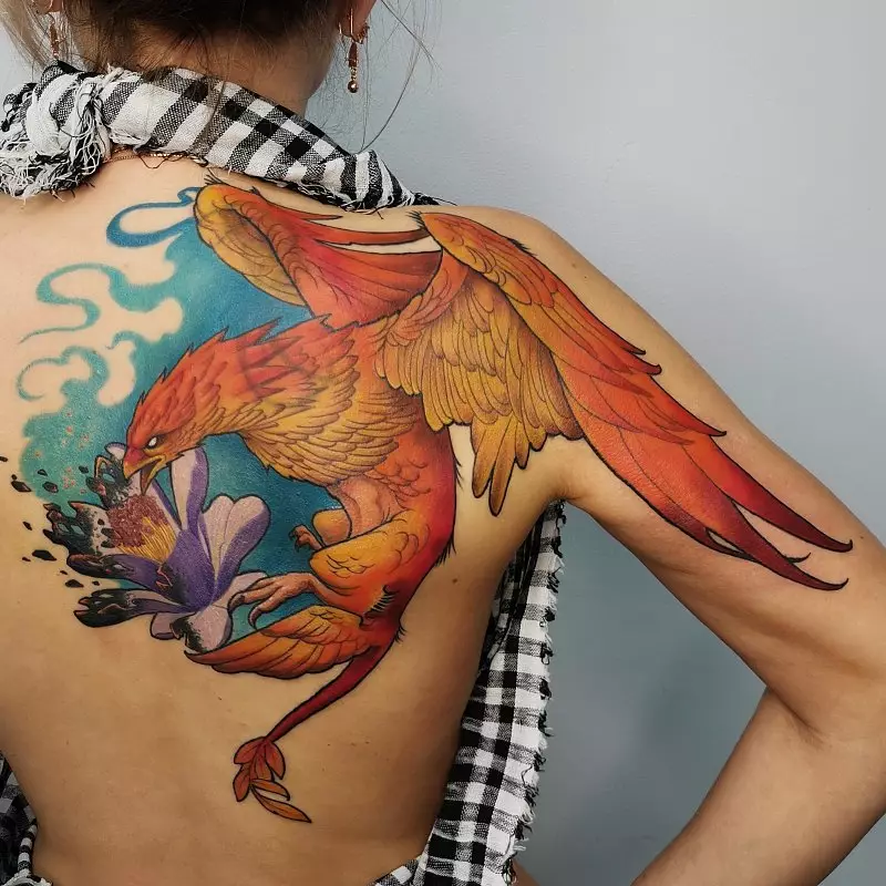 紋身“Firebird”：價值，女孩和男人的紋身素描。胸衣上的肚子，手上，臀部或其他地方 14069_21