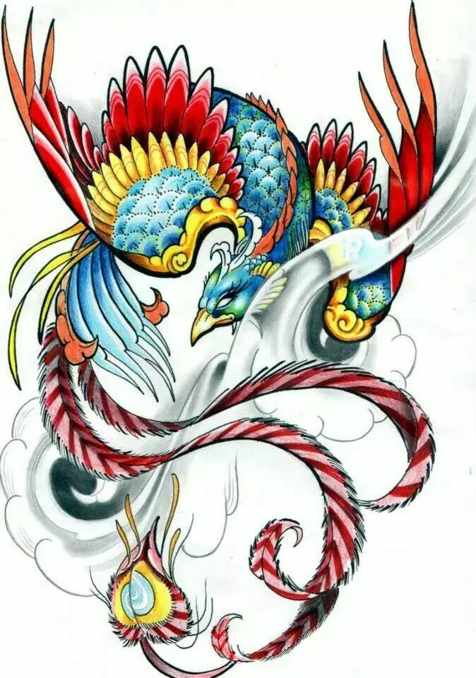 Татуировкасы «Firebird»: Қыздар мен еркектерге арналған татуировкалардың мәні, эскиздері. Асқазандағы татуировкасы, қолында, жамбас немесе басқа жерде 14069_31