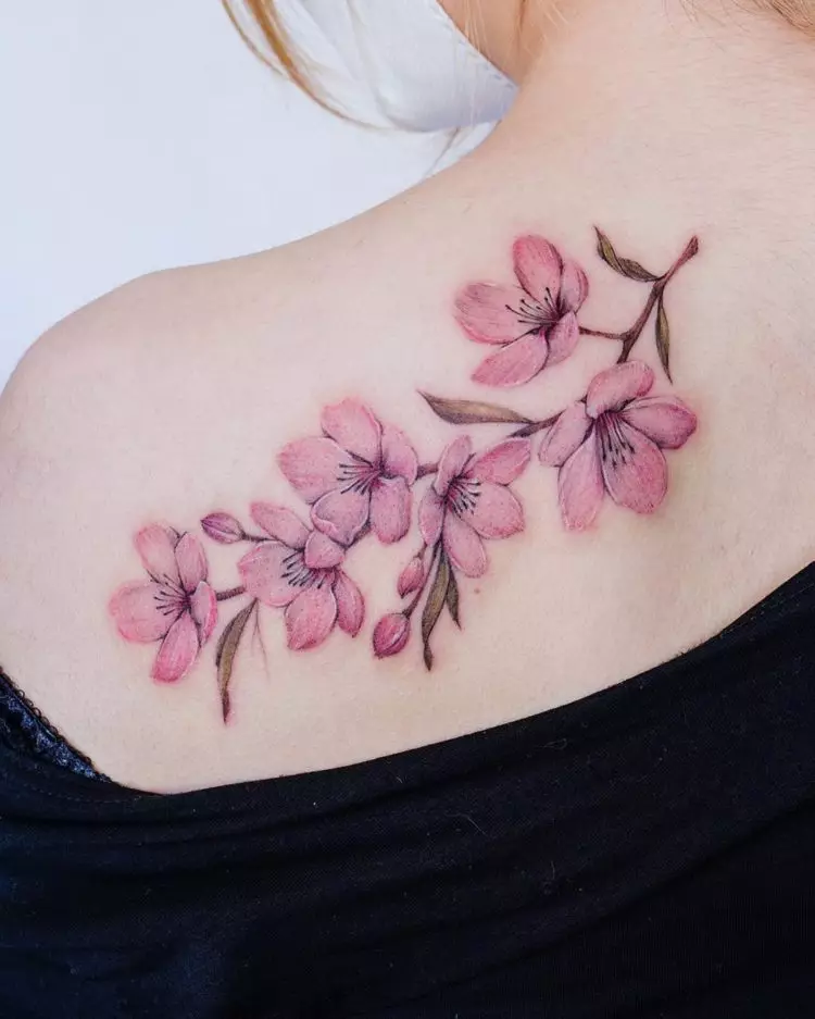 Tattoo na lopatu za dekleta (51 fotografij): ženske tattoo napisi in majhna lepa cvetje, skice vzorcev in mačk, druge možnosti 14070_13