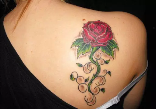 Tattoo na lopatu za dekleta (51 fotografij): ženske tattoo napisi in majhna lepa cvetje, skice vzorcev in mačk, druge možnosti 14070_22