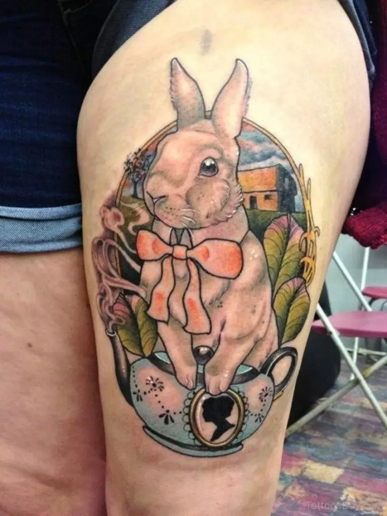 纹身“兔子”：纹身的价值与野兔和草图，兔子罗伯纹身，白色兔子和角，其他女孩和男人的其他选择 14071_16
