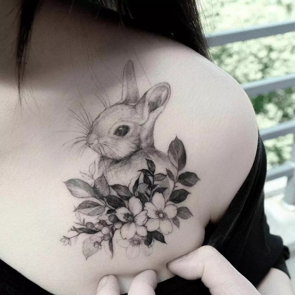 纹身“兔子”：纹身的价值与野兔和草图，兔子罗伯纹身，白色兔子和角，其他女孩和男人的其他选择 14071_2