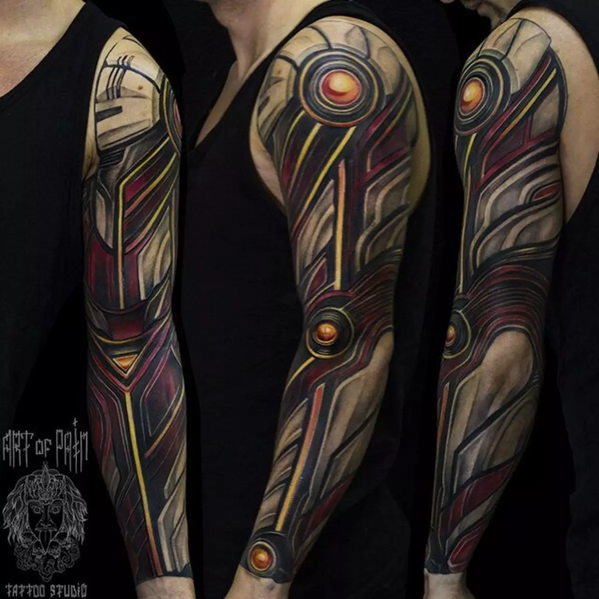 Biomekanik Tattoo (51 bilder): Sketcher av tatueringar i stil med biologisk mekanik på hand och ben, på axeln och baksidan. Tattoo 