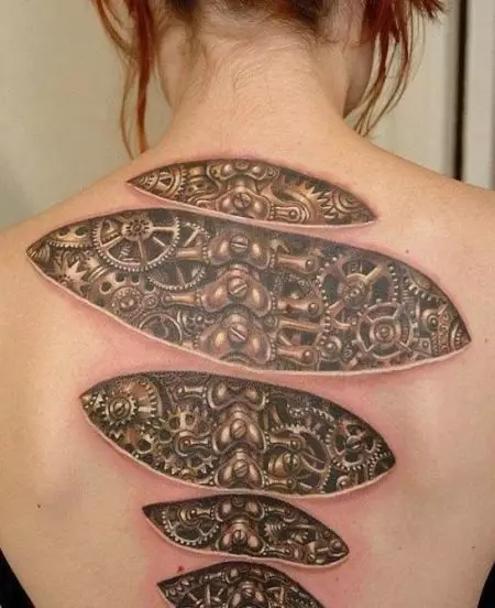 Tattoo Biomechanics (51 รูป): ภาพร่างรอยสักในรูปแบบของกลศาสตร์ชีวภาพในมือและขาบนไหล่และหลัง รอยสัก 