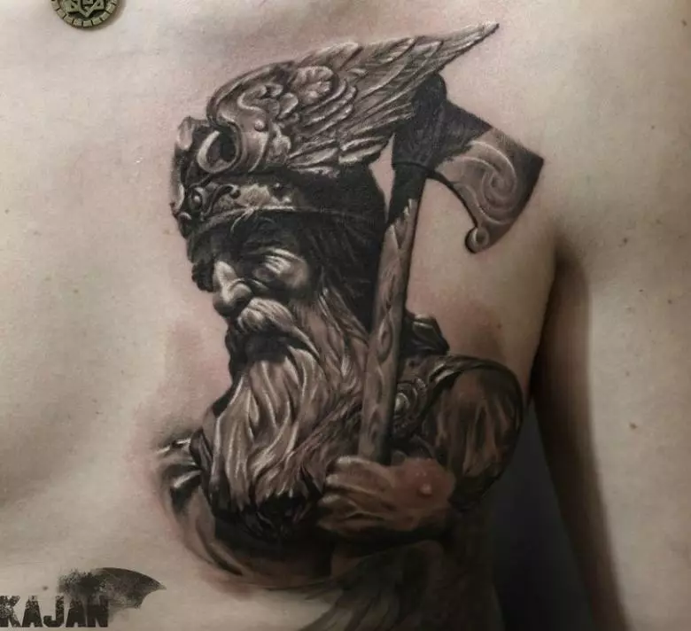 Tattoo « Perun »: la valeur et croquis des tatouages ​​avec le dieu slave, un tatouage avec un symbole Perun sur l'épaule, croquis avec un marteau et une roue sur l'avant-bras pour les hommes 14079_9