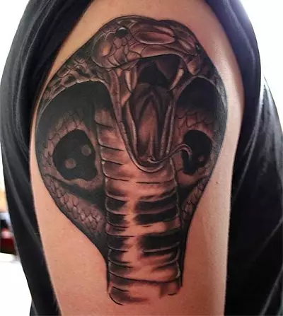 Cobra Tattoo (48 argazki): Tatuajeak eta zirriborroak, tatuajeak eskuan eta lepoan, oinez eta atzeko aldean, nesken eta gizonentzako beste zonalde batzuetan 14084_20