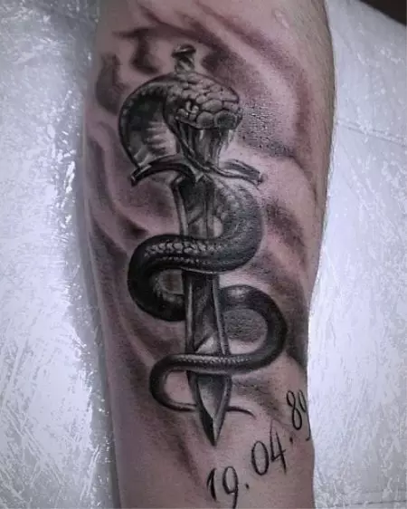 Cobra tetovaža (48 fotografija): tetoviranje i skice, tetovaža na ruci i vratu, pješice i nazad, u drugim zonama za djevojčice i muškarce 14084_46