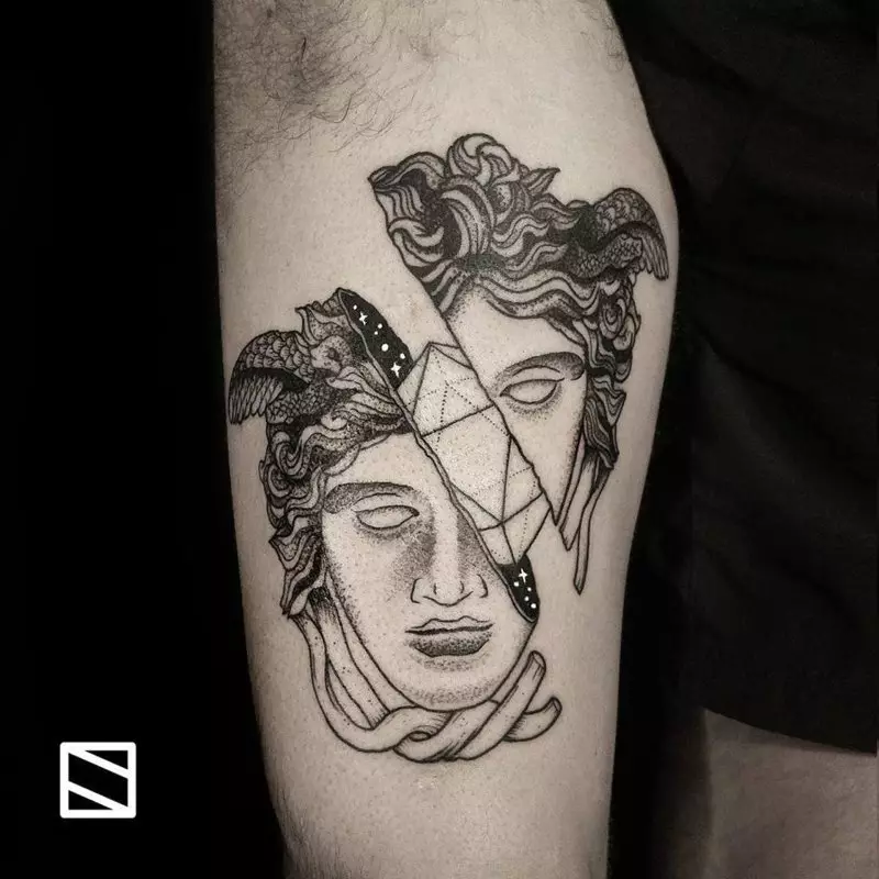 Sculptures tattoo: Sketches of tattoos with statues and their meaning, tattoo with antique sculptures and with statuettes of angels, other options 14088_14