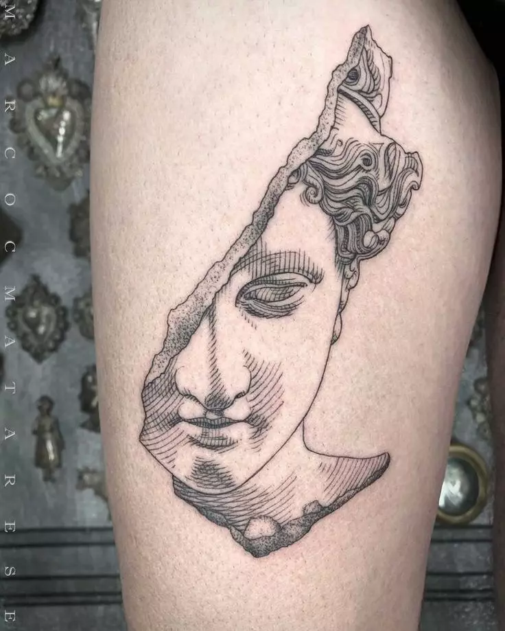 Sculptures tattoo: Sketches of tattoos with statues and their meaning, tattoo with antique sculptures and with statuettes of angels, other options 14088_16