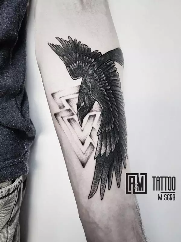 TATTOO「VALKNUT」：男性用のタトゥーのスケッチ、女の子のためのスケッチ、肩の上のシンボルの入れ墨、首、そして他のゾーン 14105_24