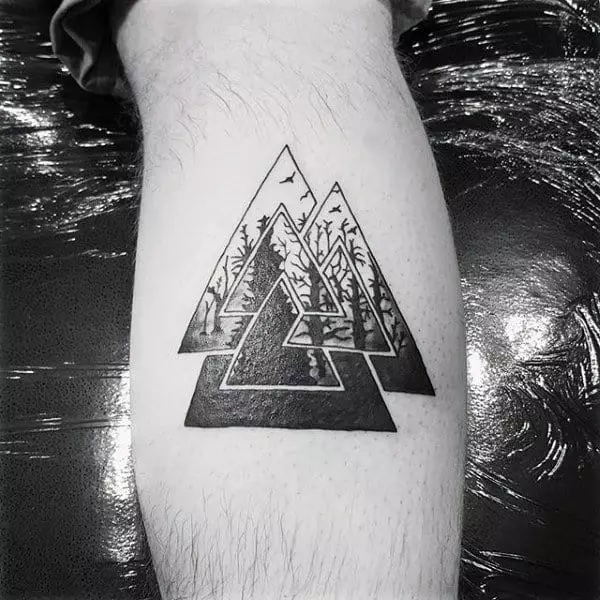 Бәдәнгә бесилған гүл «Valknut»: tattoos قىممىتى ئەر ۋە بوينىنىڭ كۈنى قىزلار, زىممىسىگە بىر بەلگە بىلەن tattoos, ۋە باشقا رايون بىر бәдәнгә гүл басмақ قىلىش sketches 14105_37