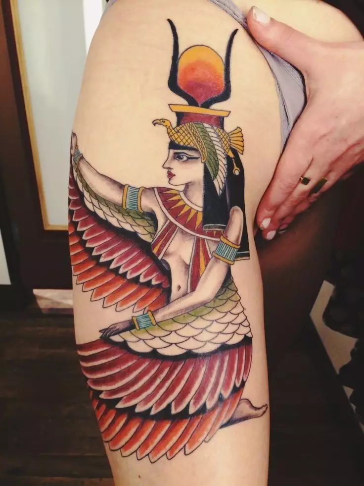 Egyptin tatuointi: Tattooksen luonnokset Egyptin teeman kanssa, symbolien tarkastelu Egyptin tyyliin, hihat hieroglyfistä ja muista tatuoista miehille ja naisille, niiden merkityksestä 14114_11