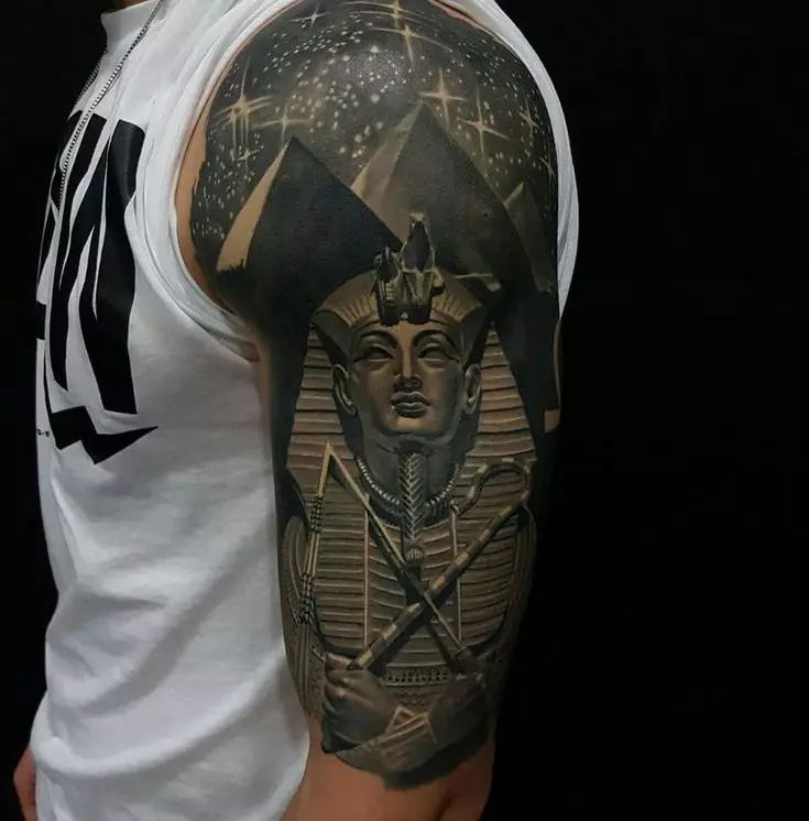 Egyptin tatuointi: Tattooksen luonnokset Egyptin teeman kanssa, symbolien tarkastelu Egyptin tyyliin, hihat hieroglyfistä ja muista tatuoista miehille ja naisille, niiden merkityksestä 14114_19