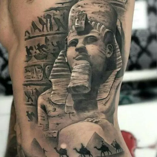 Egyptin tatuointi: Tattooksen luonnokset Egyptin teeman kanssa, symbolien tarkastelu Egyptin tyyliin, hihat hieroglyfistä ja muista tatuoista miehille ja naisille, niiden merkityksestä 14114_34