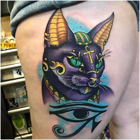 纹身“bastet”：与埃及女神的素描和纹身价值女孩，一个纹身的猫在女性身体的不同部分 14132_26